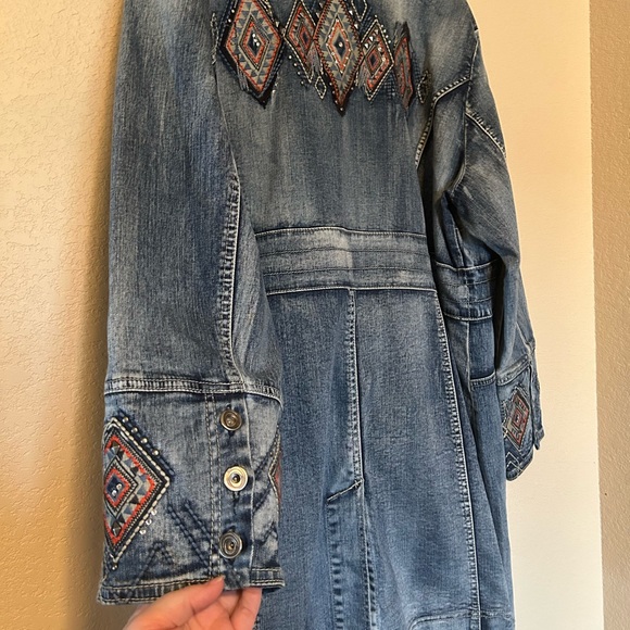 Midnight Velvet Denim Embroidered Jacket Longline Stud Embellishments Aztec Boho - Picture 10 of 11
